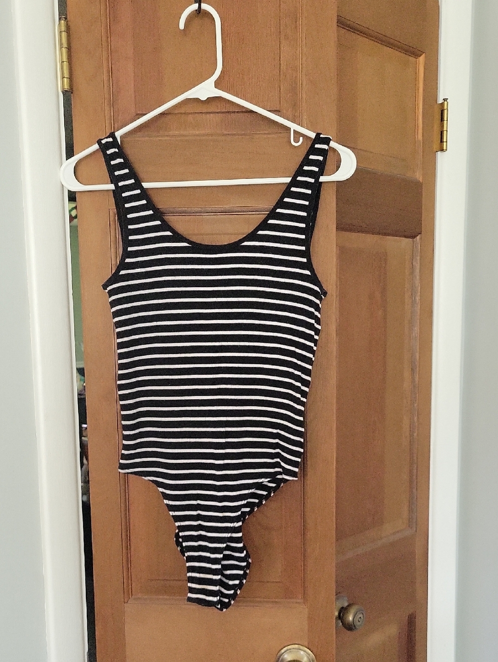 H&M Black & White Striped Bodysuit Low Back Scoop Neck